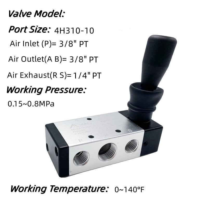 AOMAG Pneumatic 3/8" PT 5 Way 2 Postion Air Hand Lever Operated Valve Pneumatic Solenoid Valve Manual Control Push-Pull 4H310-10 - Image 4